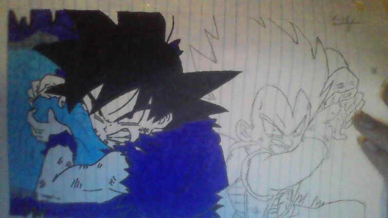 Work in progress Goku and Vegeta drawing: Galick Kamehameha part 2:  Semi-finished Goku | Fandom