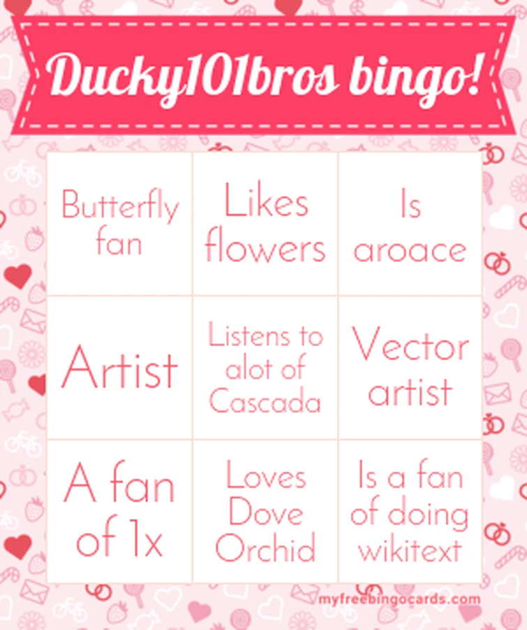 My bingo card! Fandom