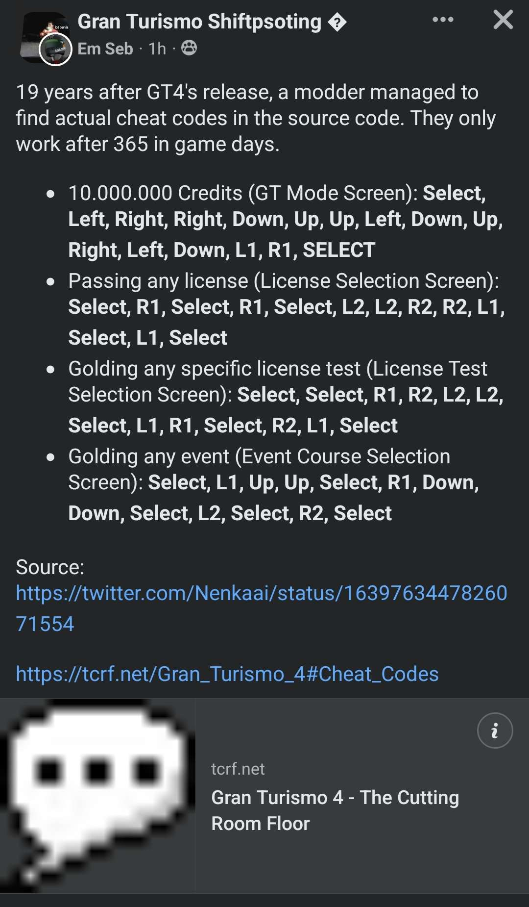 GT4 has cheat codes