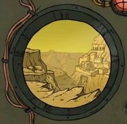 A view of Mootopia from the ship, on the planet.