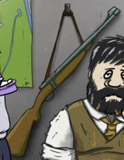 Rifle, inside the shelter.