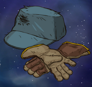 The hat and gloves April is represented by when she dies.