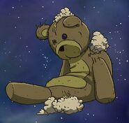 The torn-up teddy bear Baby is represented by when he dies.