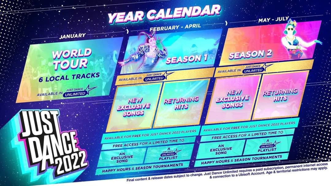 Season 1 and Season 2 of Just Dance Unlimited for JD2022 calendar has