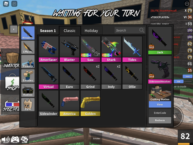 ironjenjin 's personal murder mystery 2 inventory i cannot beleive that i  joined her server : r/MurderMystery2