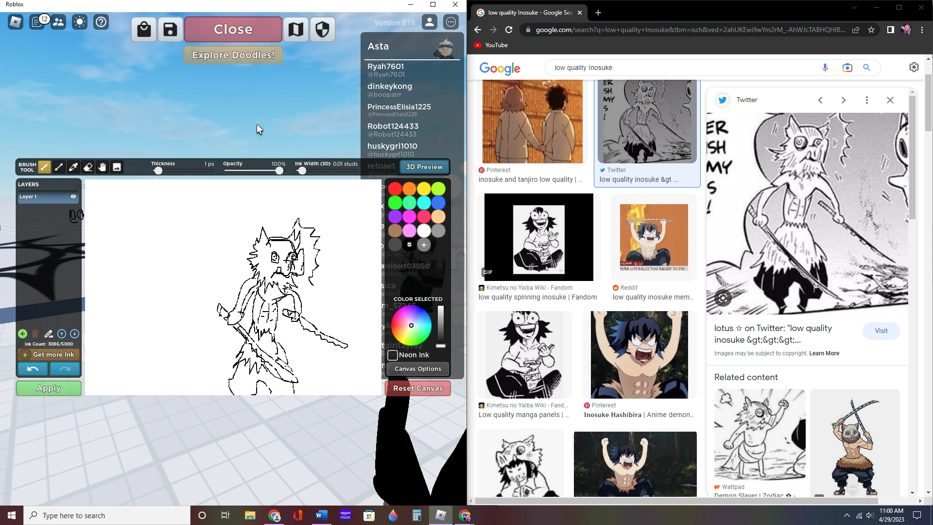 i drew low quality Inosuke on roblox | Fandom