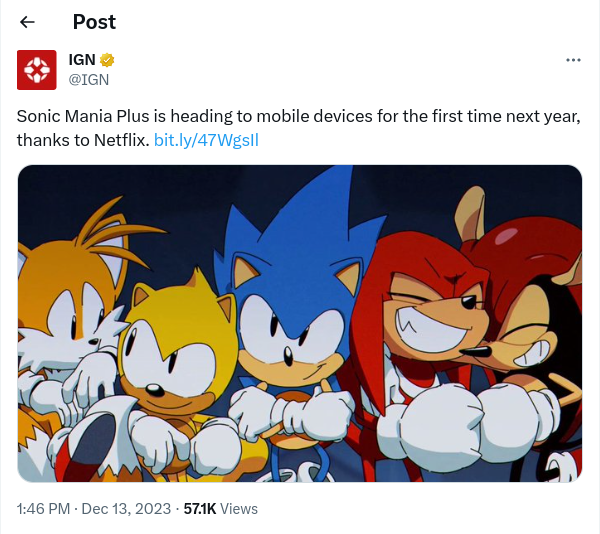 Sonic Mania Plus coming to Netflix mobile app