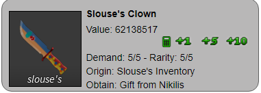 Slouse S Clown Fandom - murder mystery roblox knife values