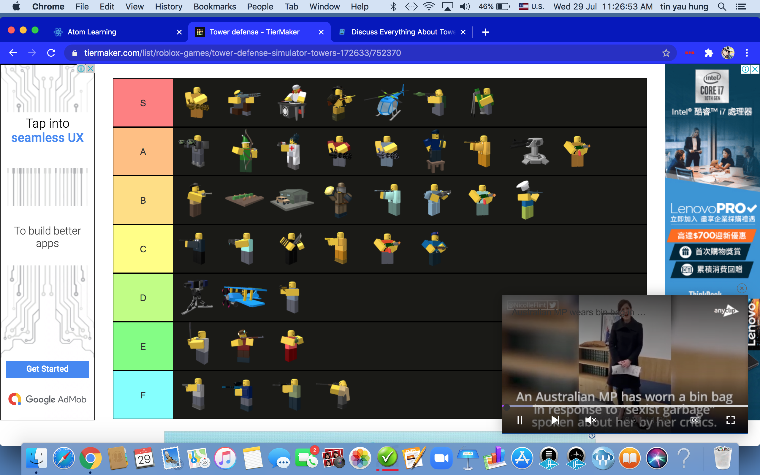 Roblox Tower Defense Simulator towers tier list by Me