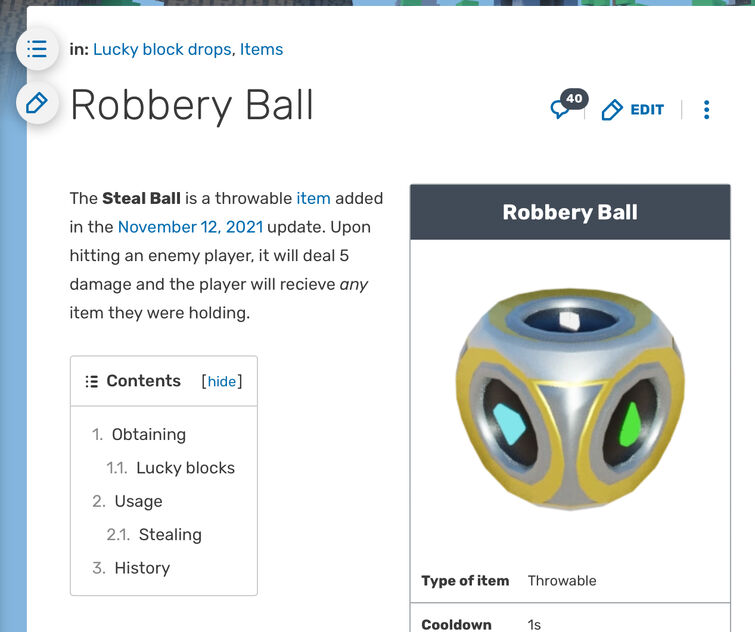 Robbery Ball, BedWars Wiki