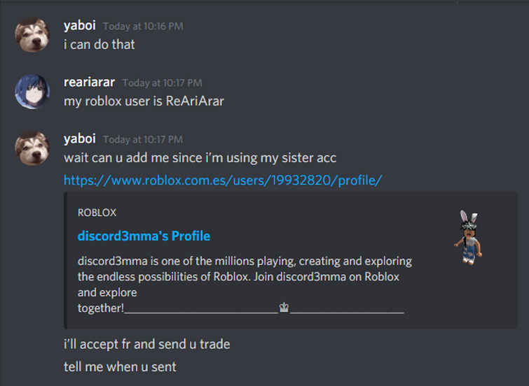 If you're trading at other platform (like discord, community, or