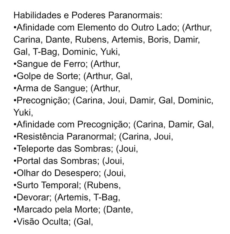 Lista de Habilidades