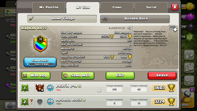 Looking for Town hall 10 + (non-rushed) for CWL... Clan Name : Bagnan Boys       #JUCQYPJ0