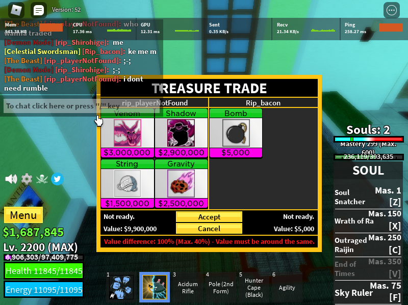 Blox Fruits] Account with Lv2200, Dragon Fruit (Max)