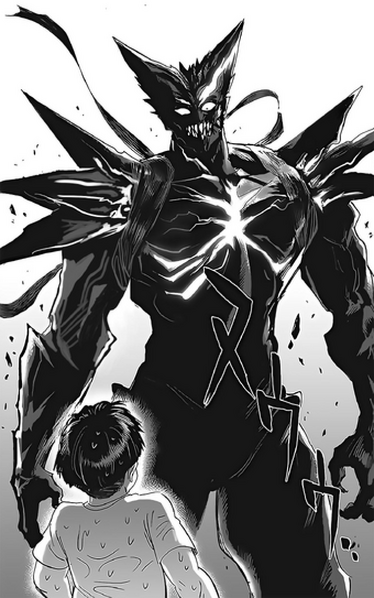 Saitama against Awakened Garou: Cosmic Fear Mode part 1(Manga). [SFX] 