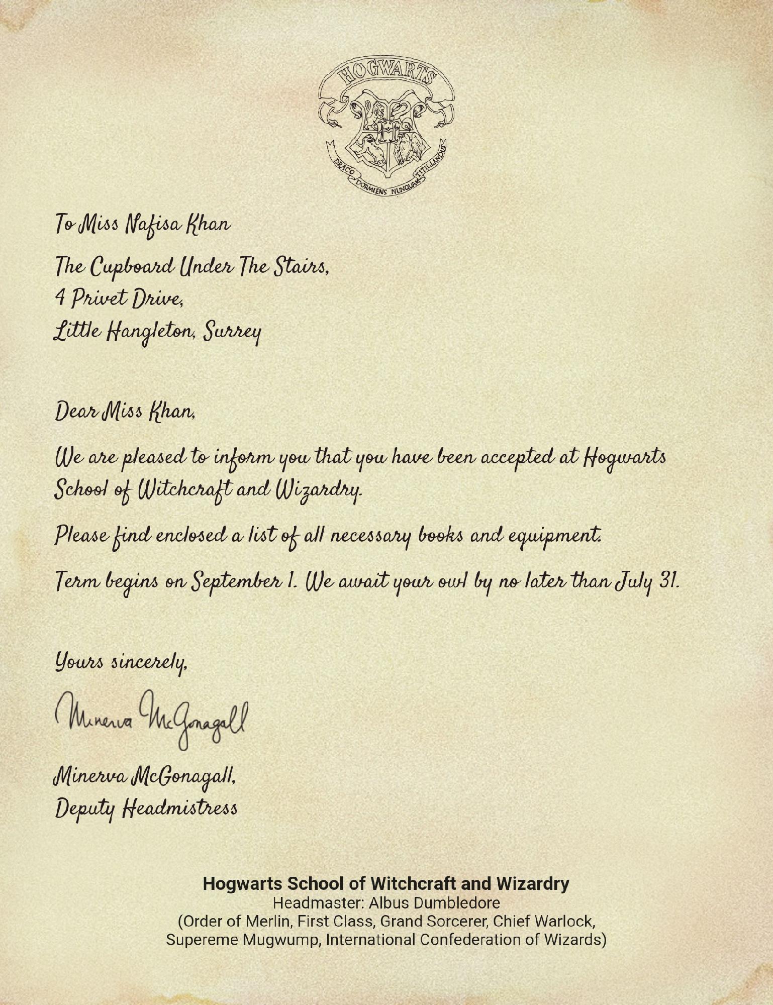 My letter from Hogwarts | Fandom