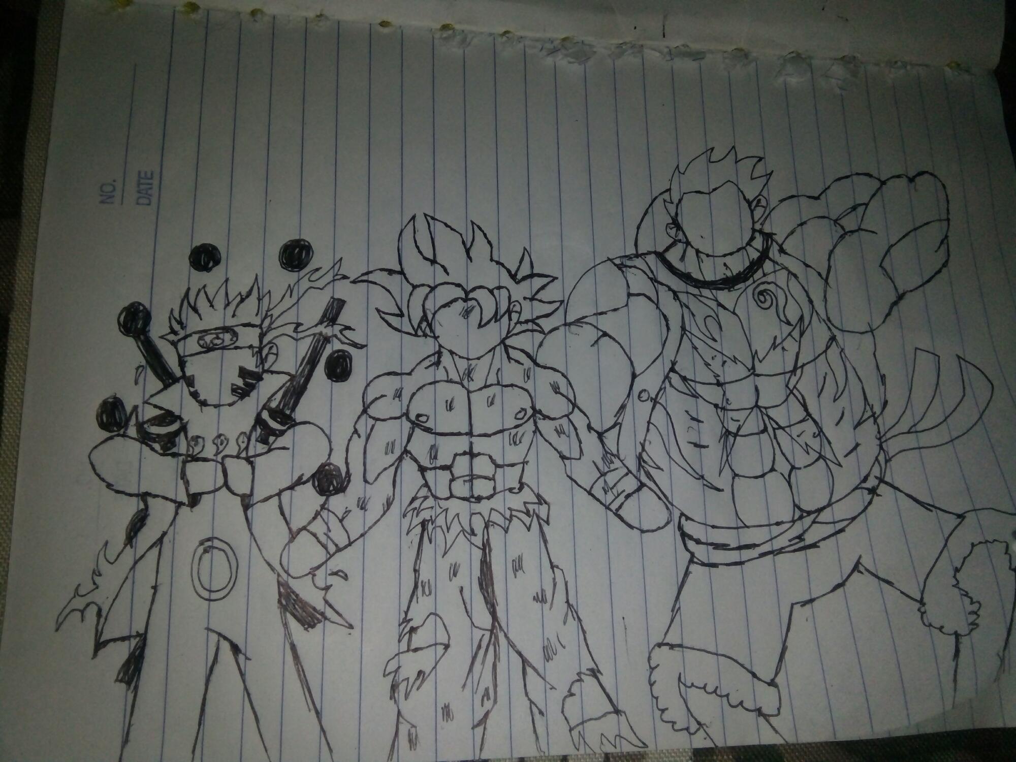 My Drawing Of Goku Naruto And Luffy Stickmen Style Fandom