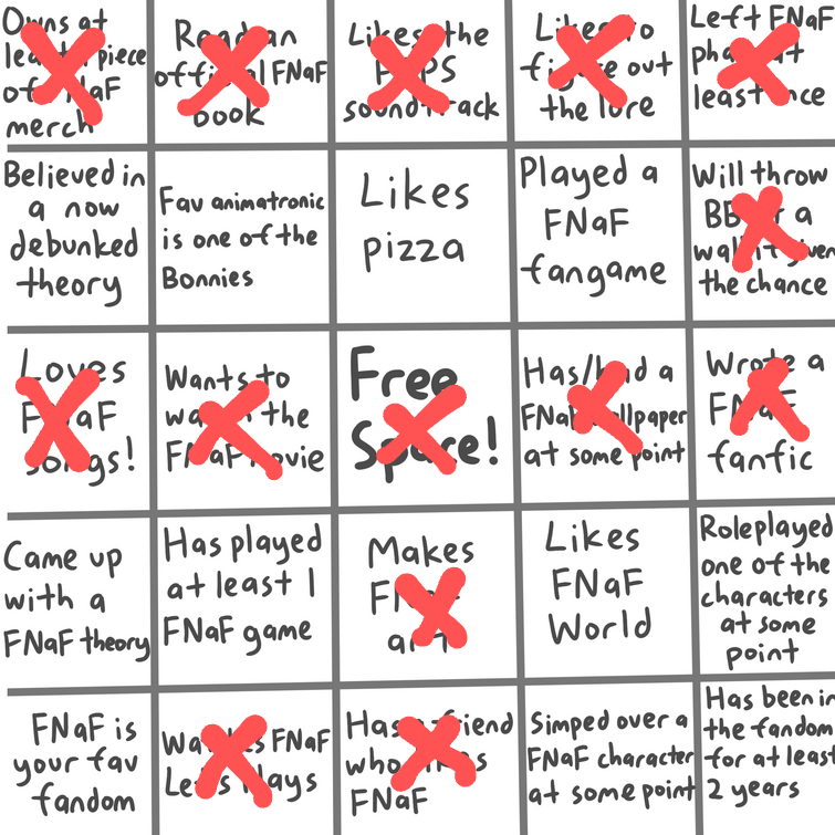 Filme FNaF Bingo Card