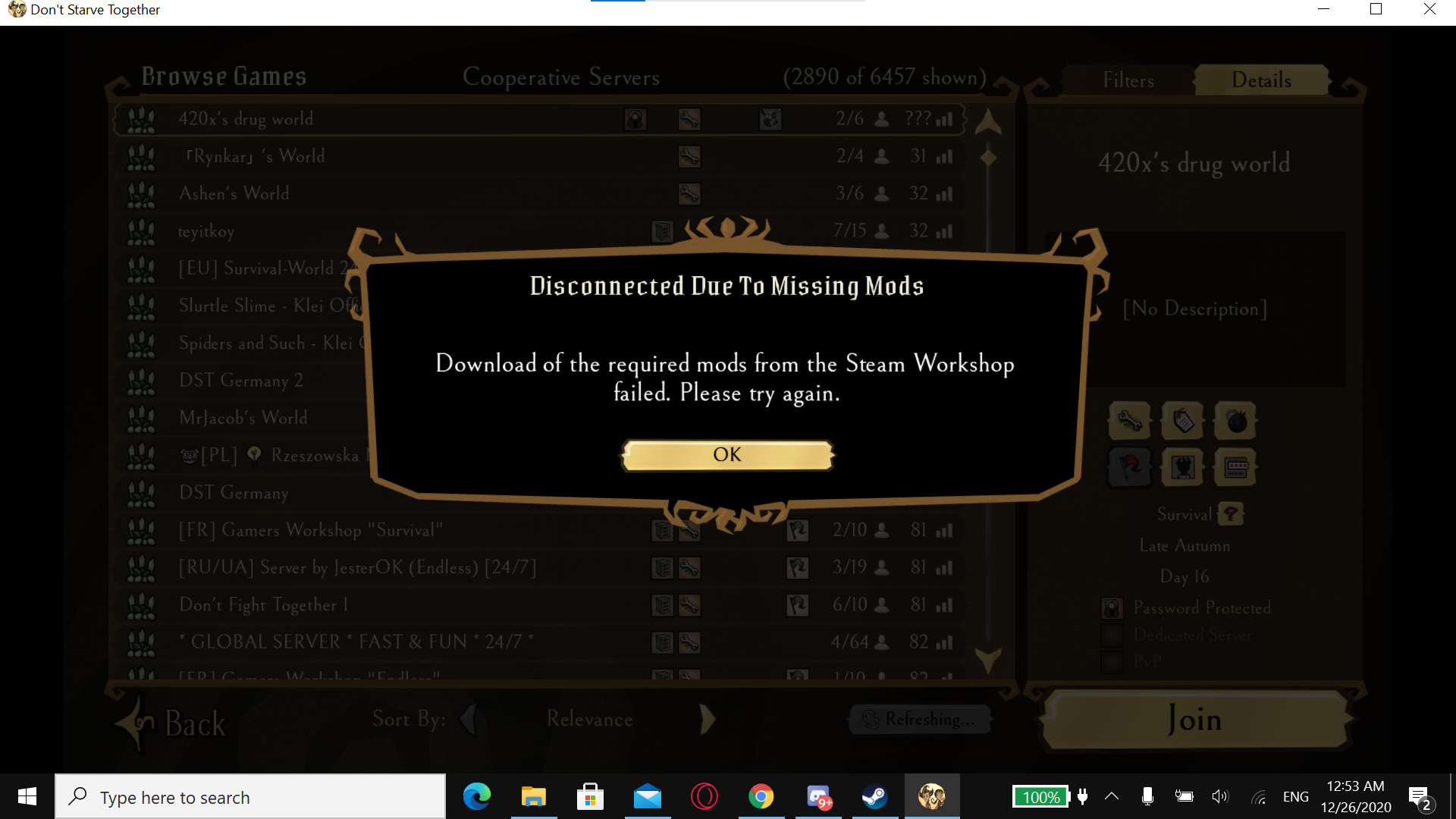 Required mods missing. Server is not responding. Server is not responding don't Starve together. Максимальный настройки графики в don't Starve. Don't Starve together сервера настройки.