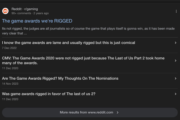 I know the game awards are lame and usually rigged but this is