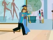 After breaking up with Nikki, Stone runs away from the Khaki Barn in fear as she angrily throws socks at him.