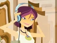 Nikki slipping on the headphones.