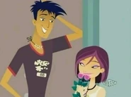 Jonesy gives Nikki flowers.