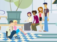 The rest of the main six approach to Jude and Caitlin.