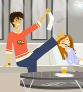 Diego takes off his sweaty sock and waves to Jen