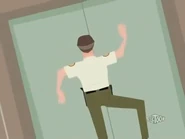 Ron runs into an elevator while chasing Jude.