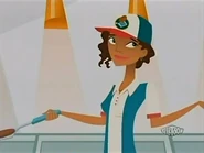 Lacey flipping burgers.