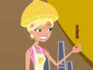 Caitlin tastes a Mushroom pizza stick-it, and liked it.