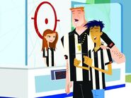 Jonesy and Halder laugh at Jen for being in the Penalty Box.