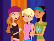 Gwen and Mandy coercing Caitlin to give up on her crush on Tricia's ex-boyfriend Zane.