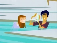 Jen and Jonesy in the fountain.