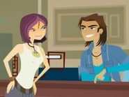 Stone arguing with Nikki over coffee when they first meet.