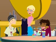 Caitlin buys another dress, which is in blue, for the dance, initially out of guilt.