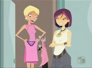 Caitlin's pink skirt (behind the blouse).