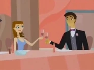 Emma and Mr. Garcia clinking their glasses to Jen's speech at the wedding rehearsal.
