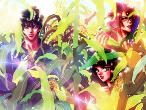 Arashi, Natsu and Semimaru in the corn fields