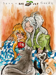 Aramaki and Hana together with dogs by Schnekk