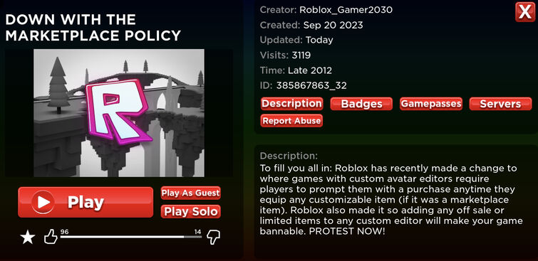 Menu, Roblox Wiki