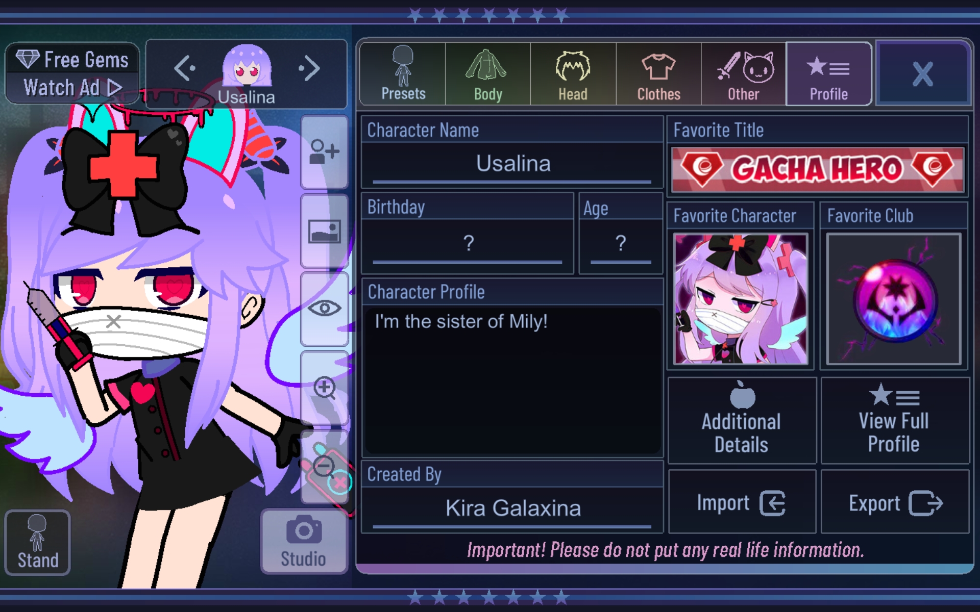 Usalina, Gacha Club Wiki