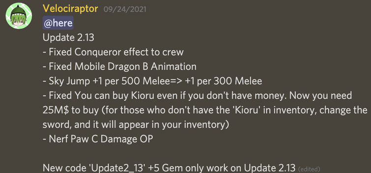 5 Gem Code  Update 2.13 in KING LEGACY 