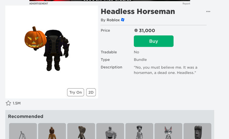 BUYING HEADLESS HORSEMAN (31K ROBUX) 