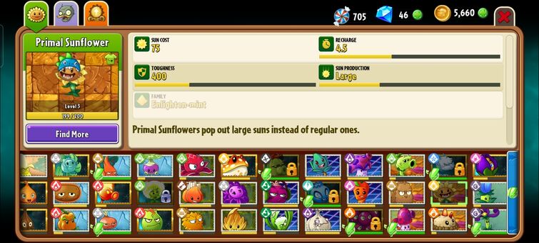 Primal Sunflower vs Sunflower Power-Up! in Plants vs Zombie 2 