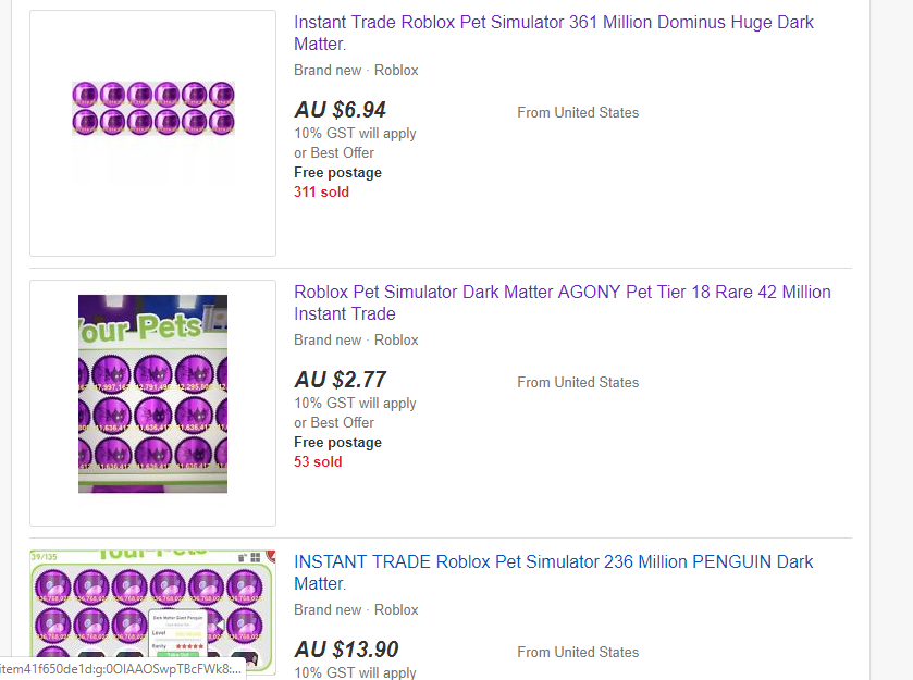 So People Are Actually Selling Pets On Ebay Fandom - roblox pet simulator dark matter