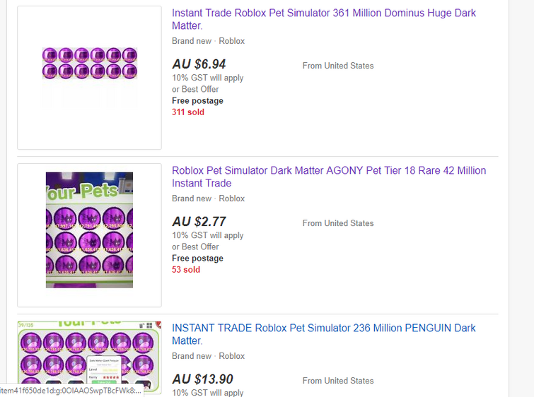 So People Are Actually Selling Pets On Ebay Fandom - ebay roblox accounts