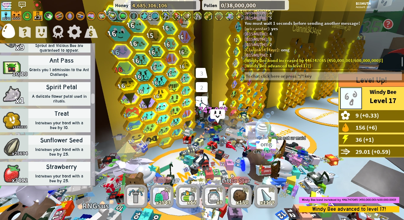 All Level Sixteen Hive Level Seventeen Bee Fandom - roblox bee swarm codes 6/16/18