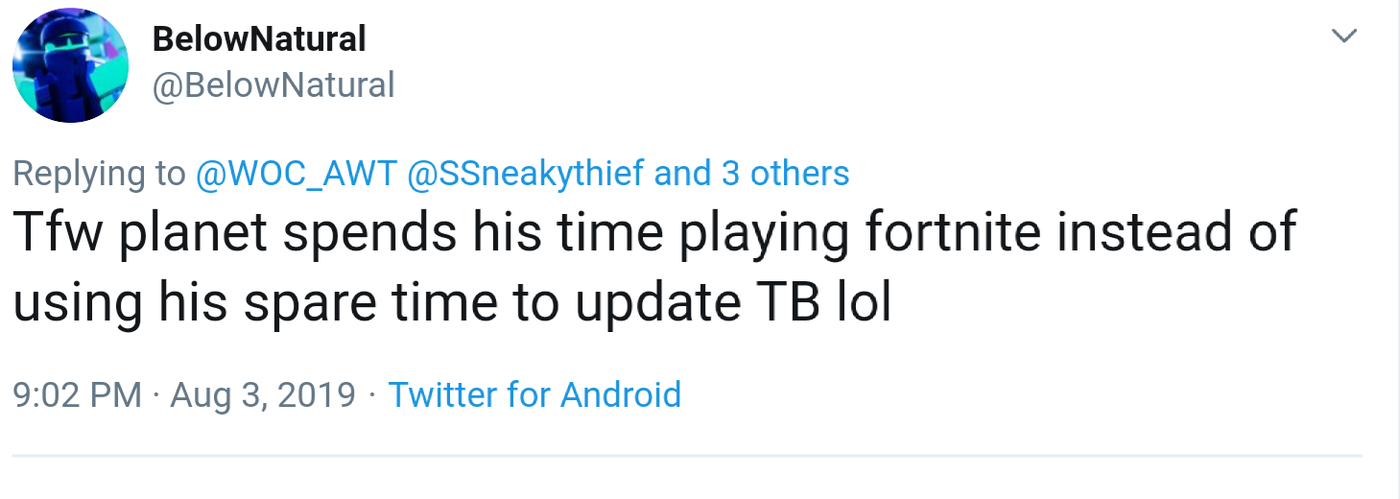 Proof That Planet3arth Was Playing Fortnite Instead Of Updating His Game Fandom - planet3arth roblox